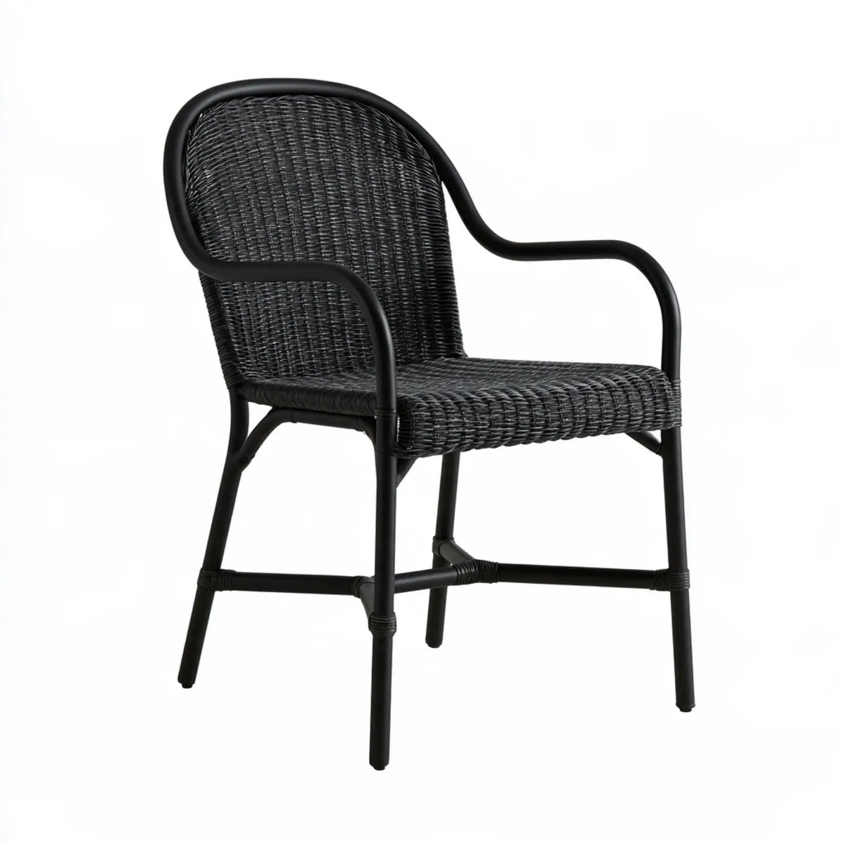 Black Outdoor PE Rattan and Steel Armchair, 55 x 58 x 80 cm