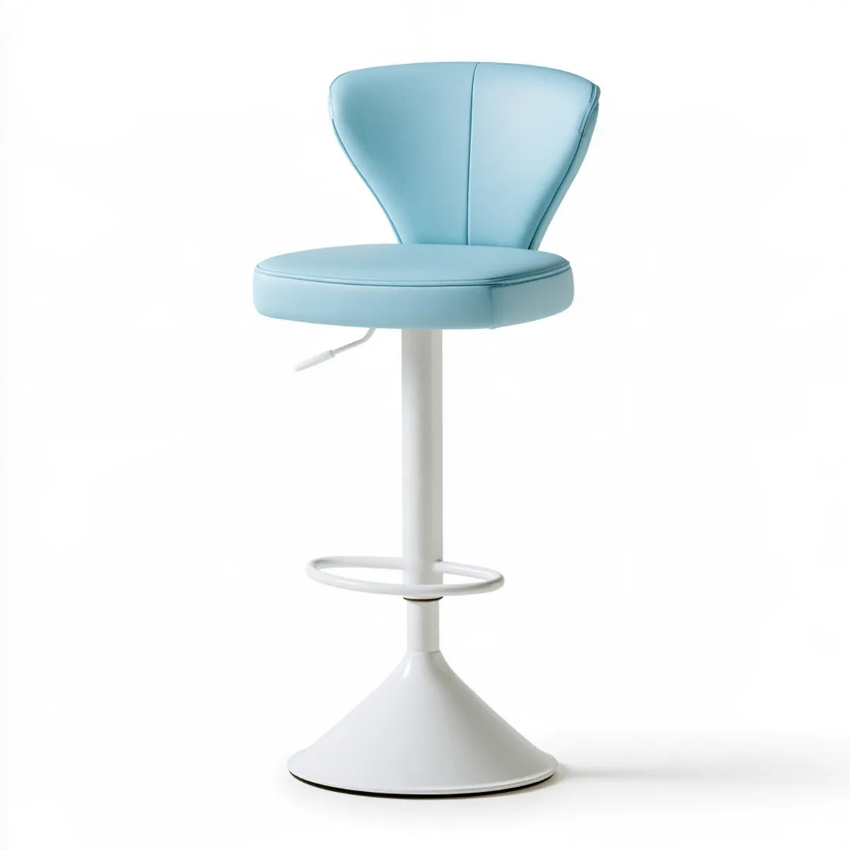 Adjustable Swivel Bar Stool, 21.7 x 21.7 x 37.8-46.1 in, Light Blue PU Upholstered Seat with White Steel Base