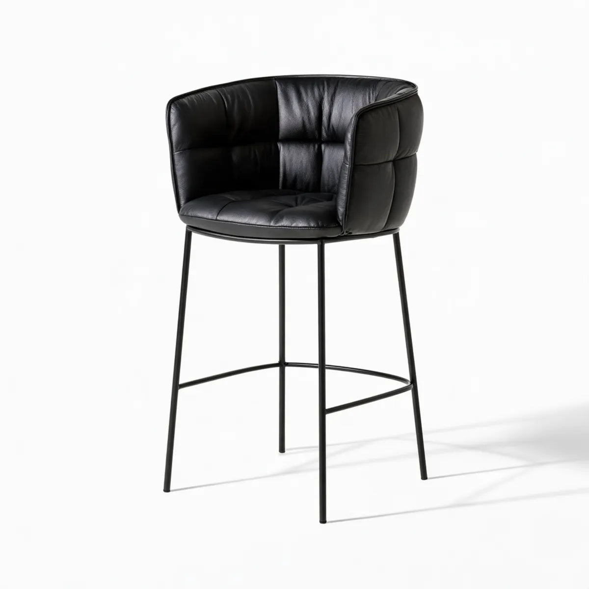 Black PU Leather Bar Stool with Arms, 22 x 23 x 41 in, Steel Frame