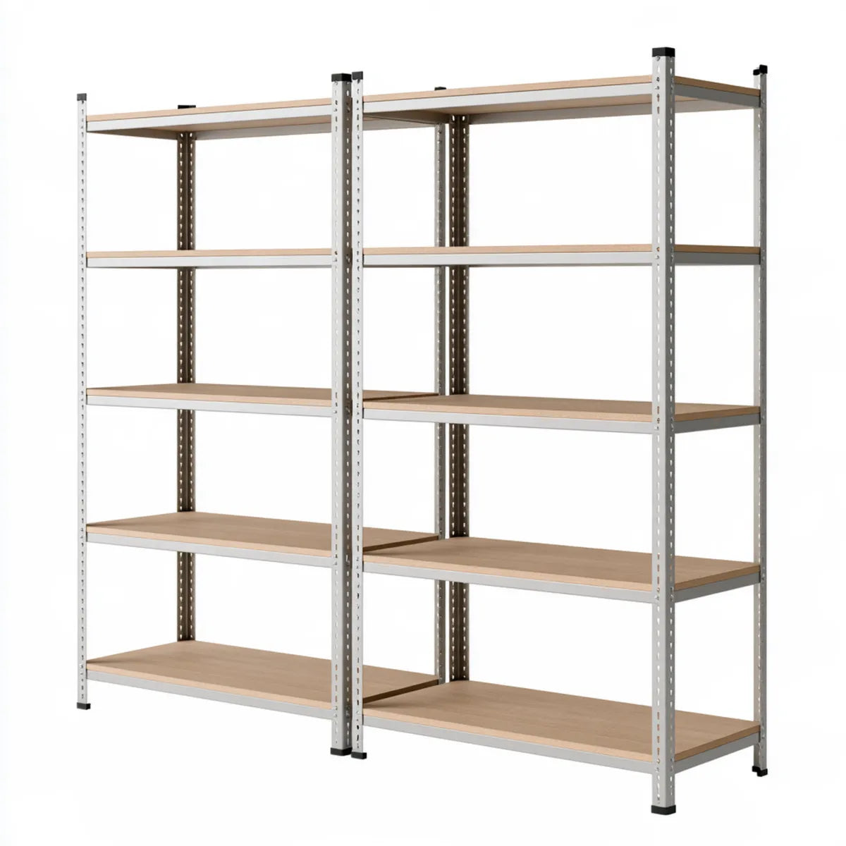2-Pack 5-Tier Steel and MDF Storage Shelving Units, 180 x 40 x 180 cm, Gray and Natural Light Brown