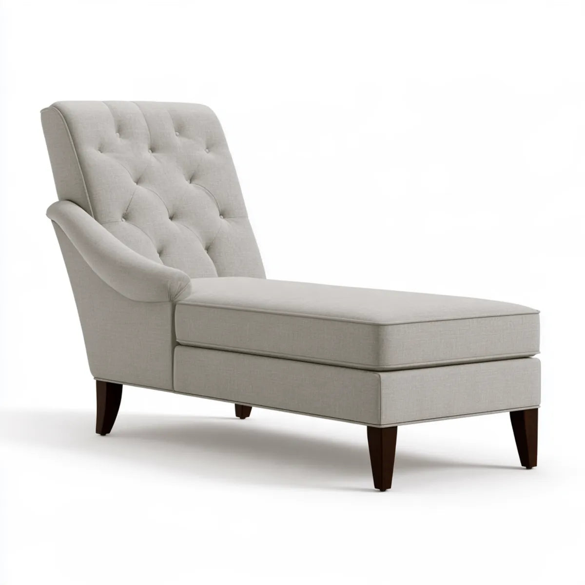 Tufted Chaise Lounge Chair, 68 in. Light Gray Polyester Upholstery, Solid Wood Legs