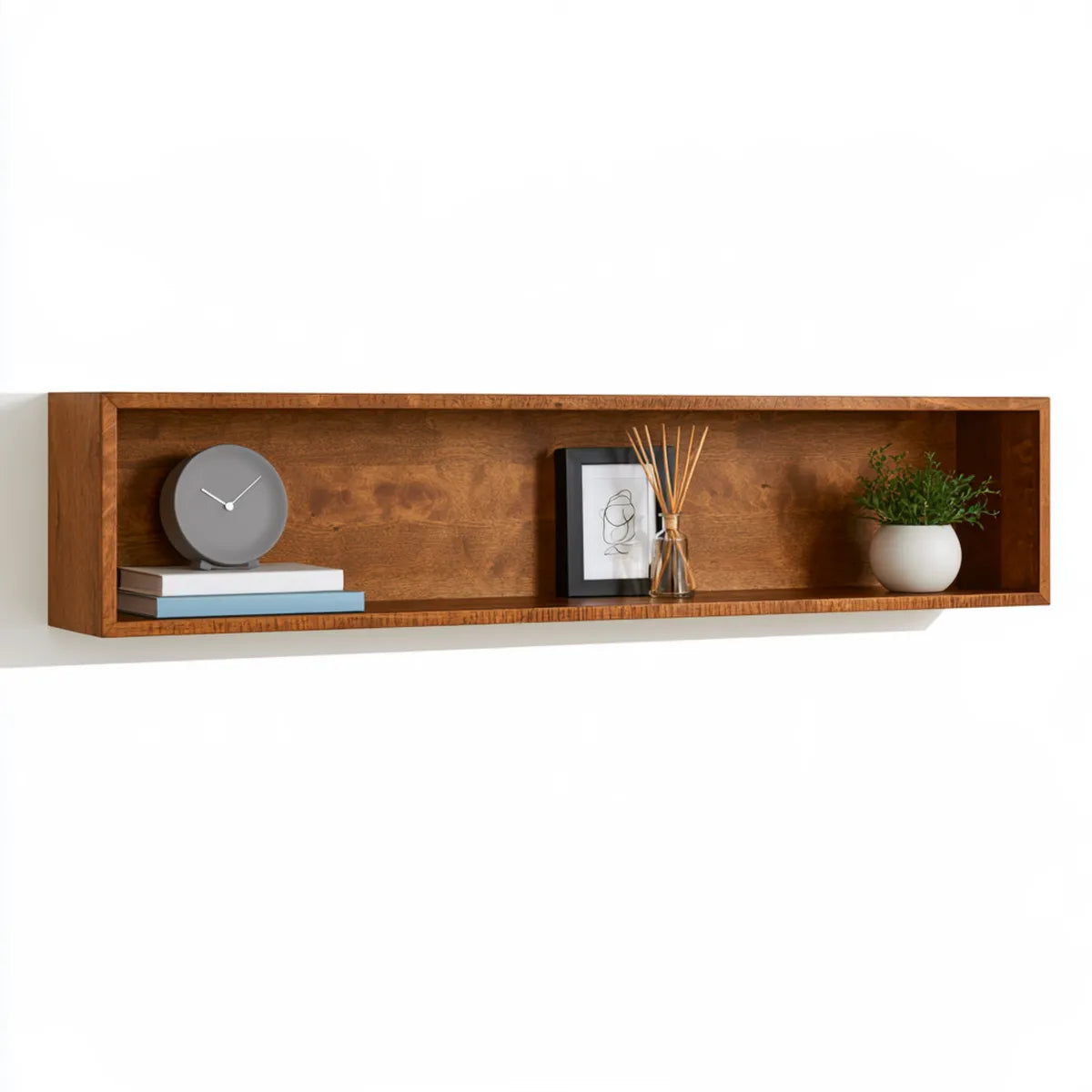 Wall-Mounted Floating Shelf, 47.2 x 7.9 x 9.8 in Walnut MDF Rectangular Display Shelf