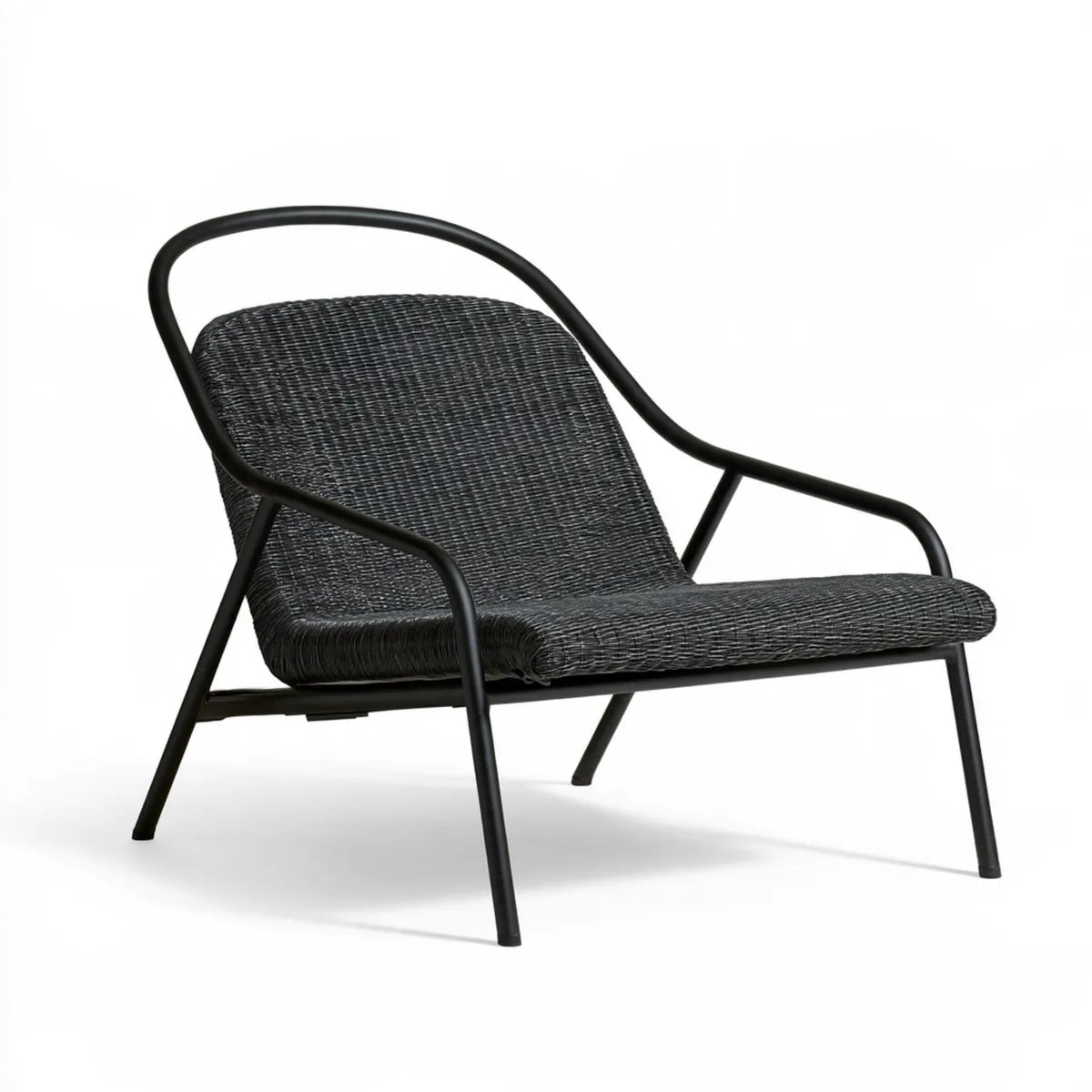 Outdoor Lounge Armchair, 28 x 30 x 30 in, Black Steel Frame with Dark Gray Polypropylene Rope