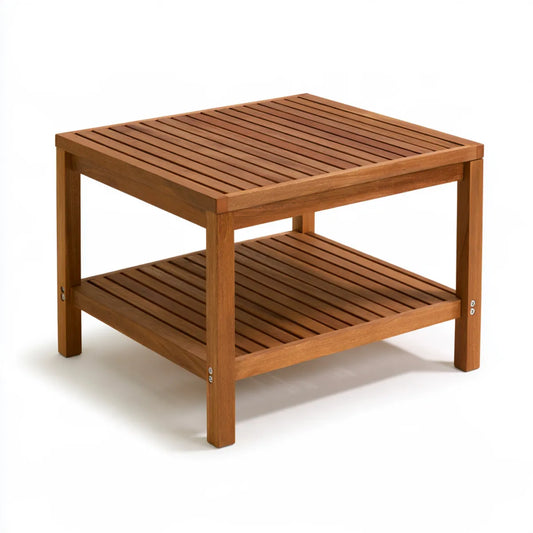 Square Acacia Wood Side Table with Slatted Shelf, 19.6 x 19.6 x 17.8 in, Brown