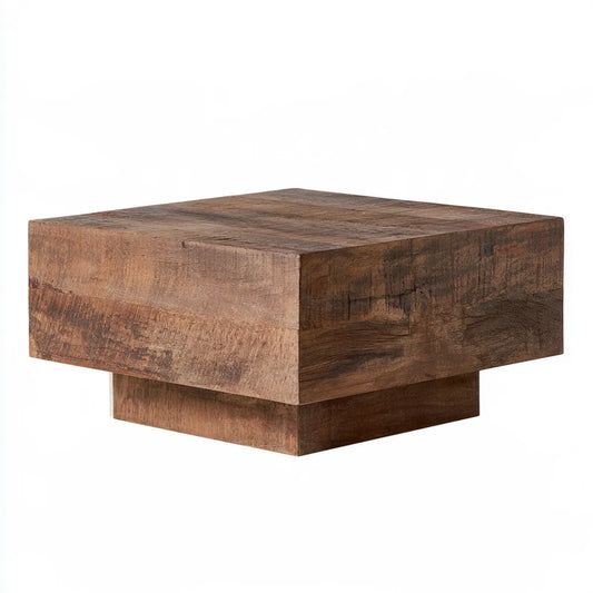 Square Solid Mango Wood Coffee Table, 35.4 x 35.4 x 13.8 in, Brown