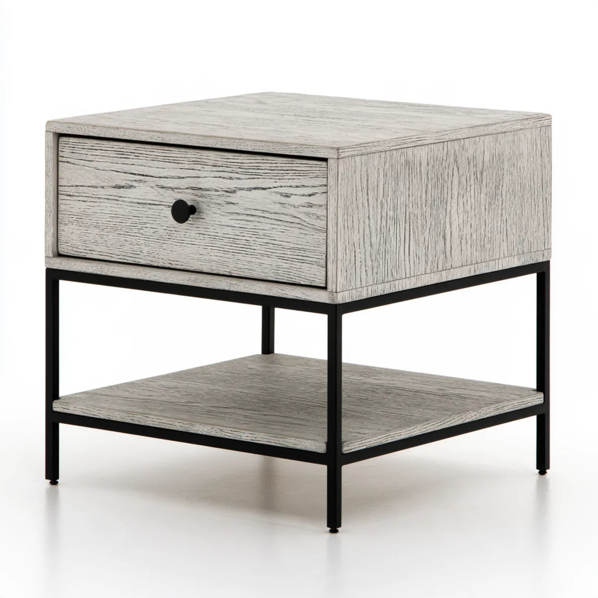 Gray MDF and Metal End Table with Drawer and Shelf, 24 x 18 x 24 in