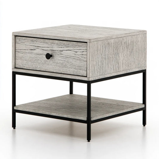 Gray MDF and Metal End Table with Drawer and Shelf, 24 x 18 x 24 in