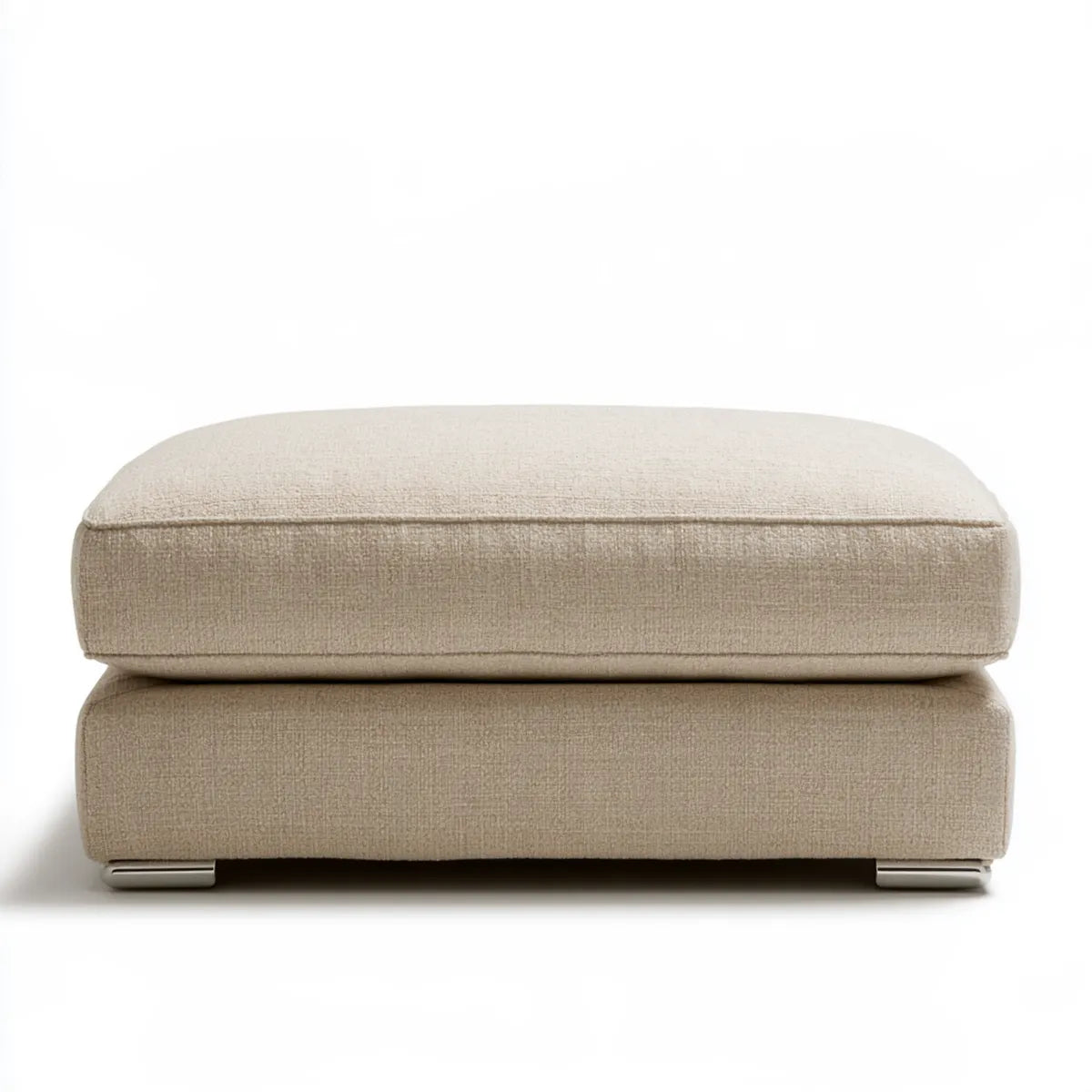 Beige Polyester Upholstered Square Ottoman Footstool, 35.4 x 35.4 x 16.9 in