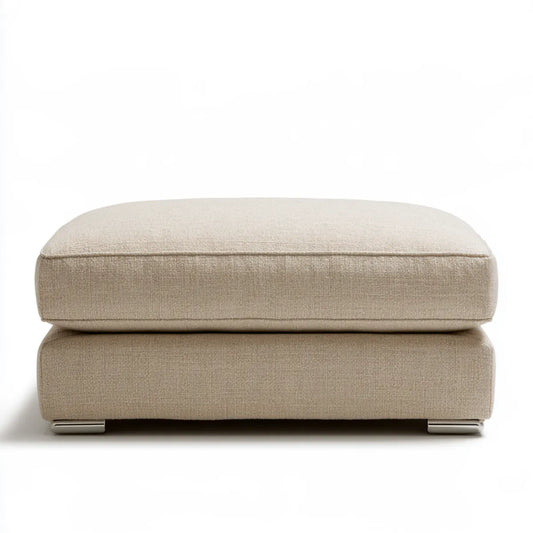 Beige Polyester Upholstered Square Ottoman Footstool, 35.4 x 35.4 x 16.9 in