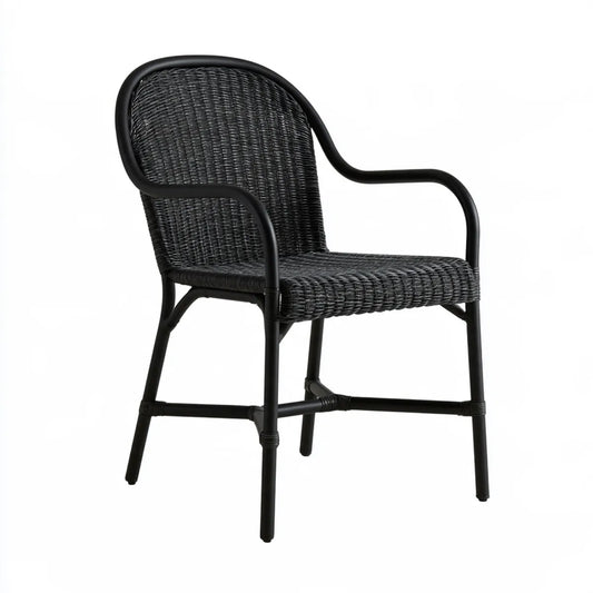 Black Outdoor PE Rattan and Steel Armchair, 55 x 58 x 80 cm