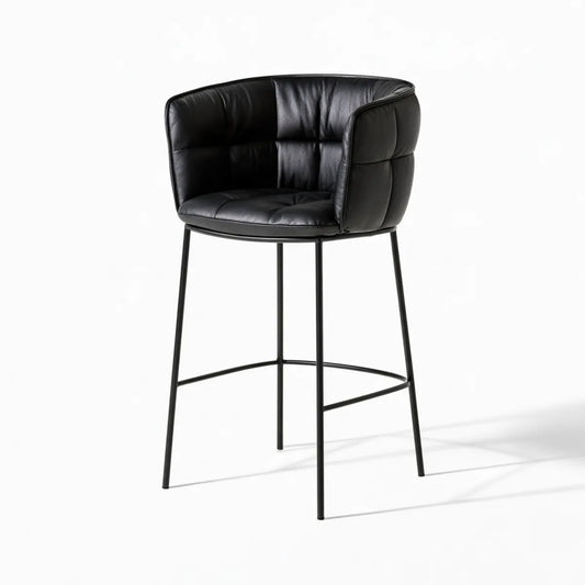 Black PU Leather Bar Stool with Arms, 22 x 23 x 41 in, Steel Frame