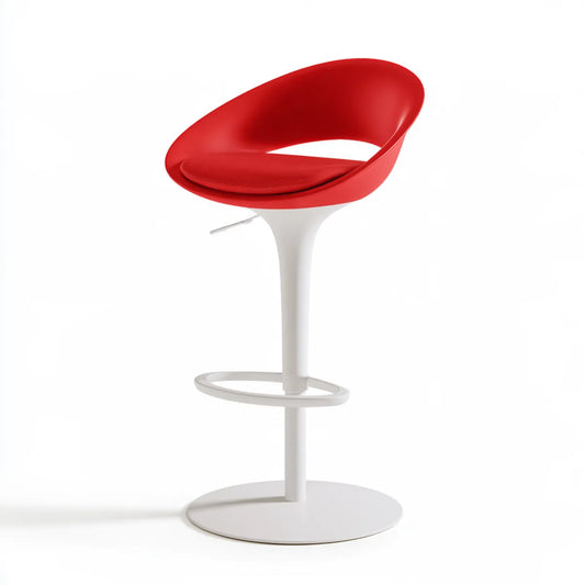 Adjustable Swivel Bar Stool, Red and White Polypropylene with Polyester Cushion, 21.7 x 20.5 x 35.4-43.3 in