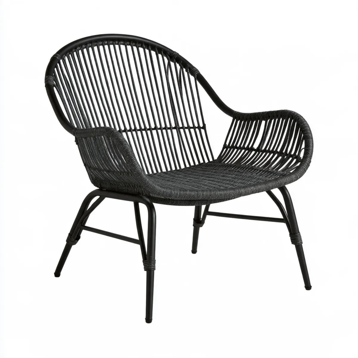 Outdoor Garden Armchair, 73 x 75 x 80 cm, Black PE Rattan and Steel