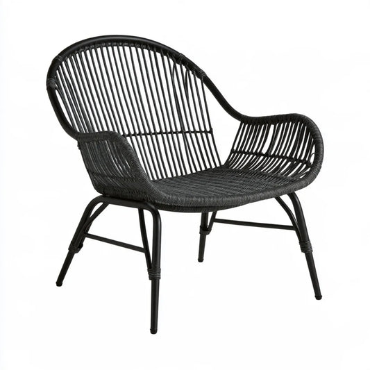 Outdoor Garden Armchair, 73 x 75 x 80 cm, Black PE Rattan and Steel