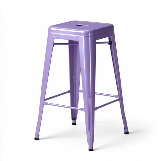 Purple Powder-Coated Steel Backless Bar Stool, 44 x 44 x 76 cm