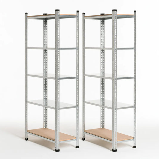 2-Pack 5-Tier Storage Shelving Units, 90 x 40 x 180 cm, Silver Galvanized Steel and Brown MDF