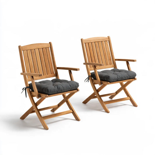 2-Piece Folding Patio Armchair Set, 54 x 61 x 89 cm, Brown Solid Acacia Wood with Gray Polyester Cushions