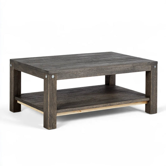 Rectangular Engineered Wood Coffee Table with Lower Shelf, 48 x 24 x 18 in, Gray Brown