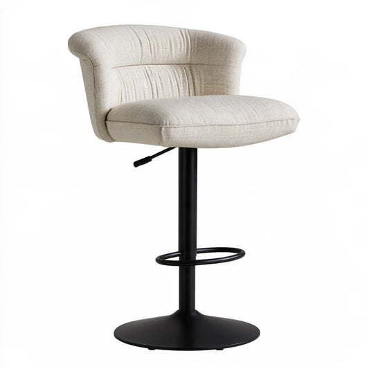 Height-Adjustable Cream Polyester Bar Stool with Black Steel Base, 21.5 x 20.5 x 37-45 in