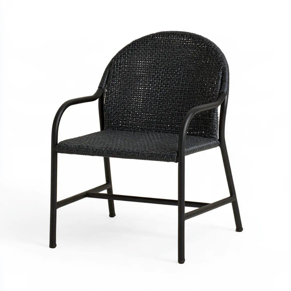 Outdoor Black PE Rattan Woven Steel Armchair, 57 x 62 x 82 cm