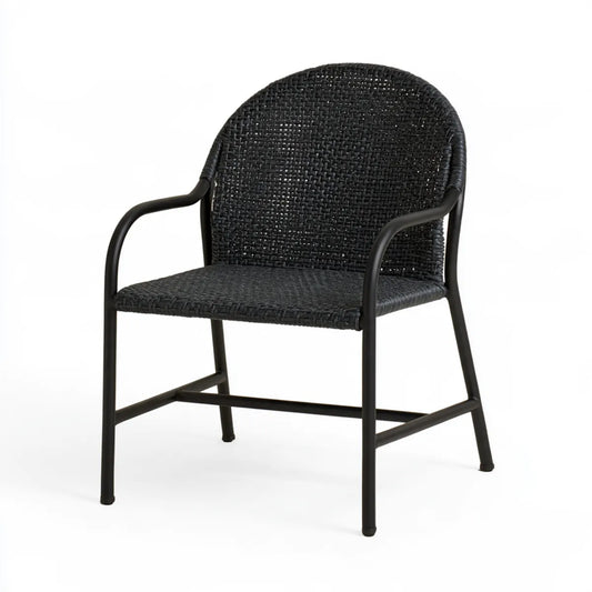 Outdoor Black PE Rattan Woven Steel Armchair, 57 x 62 x 82 cm