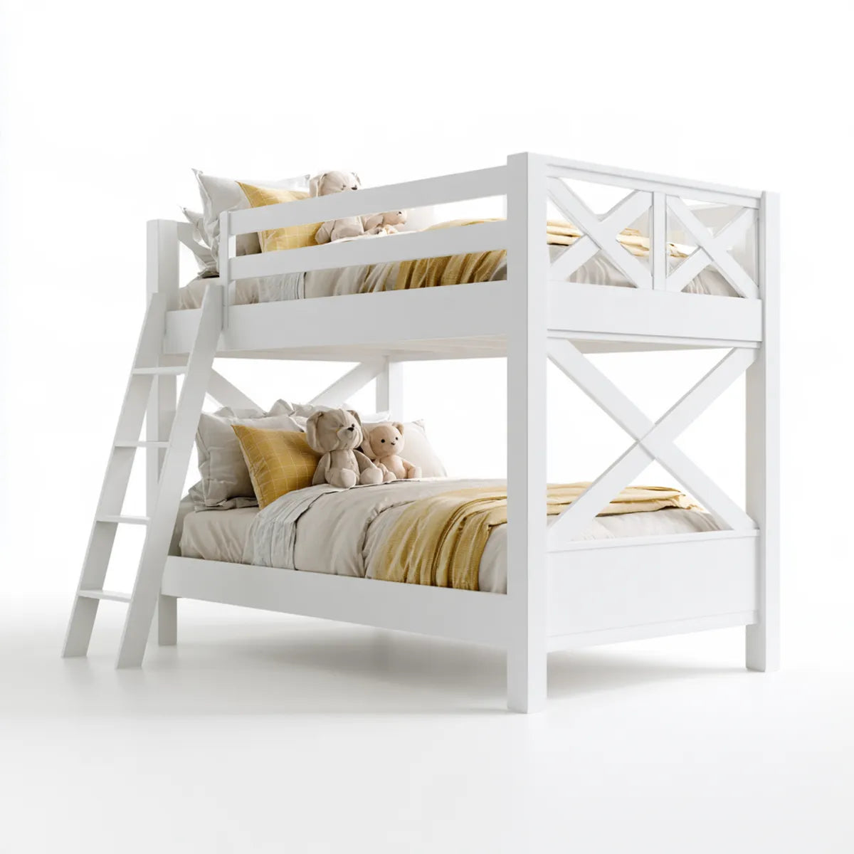 White Twin-over-Twin Solid Wood Bunk Bed with Ladder, 79.5 x 43 x 65 in